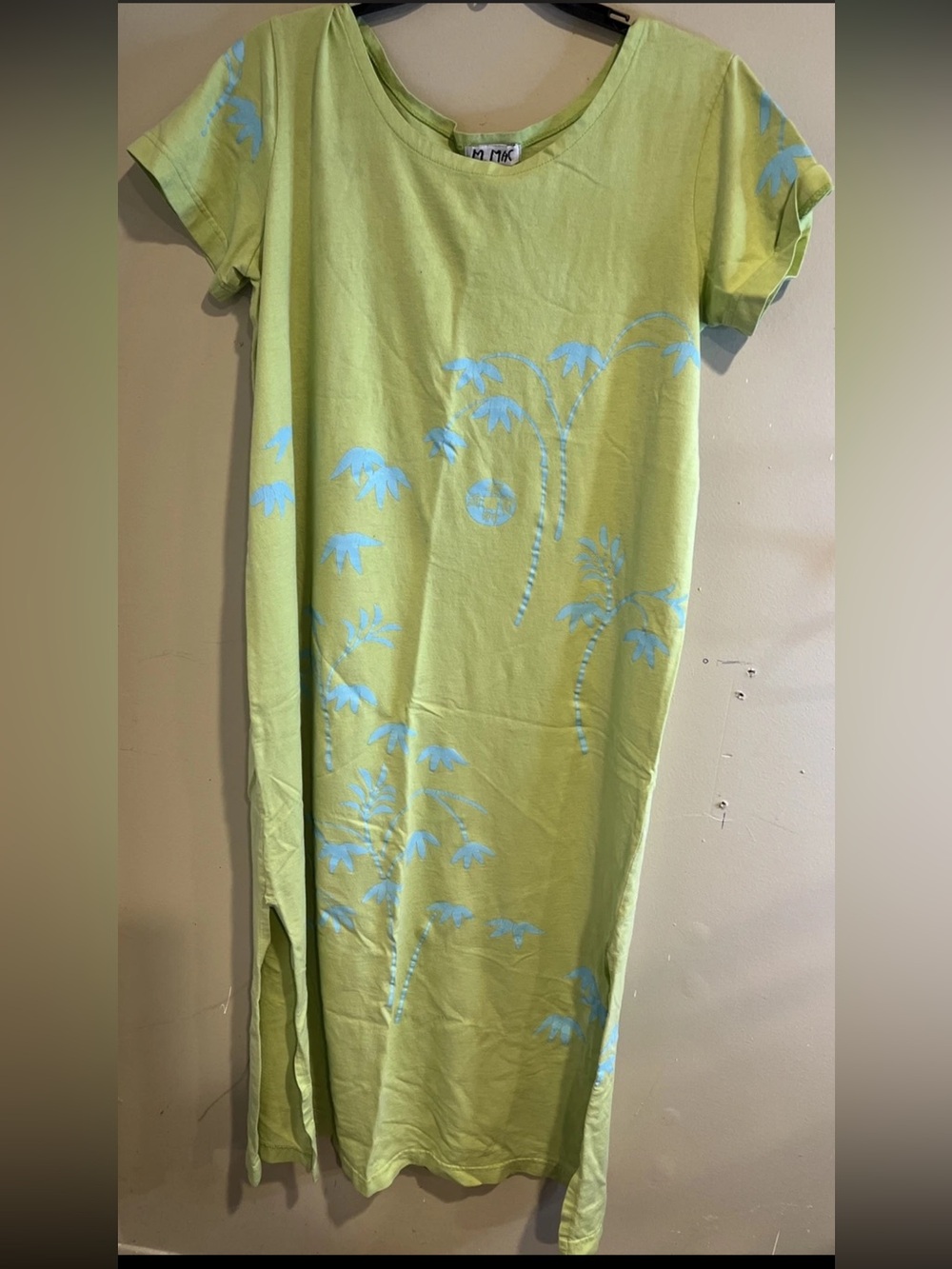 M. Mac Women Short Sleeve Green Beach Long Midi Dress Cotton Pullover Size M